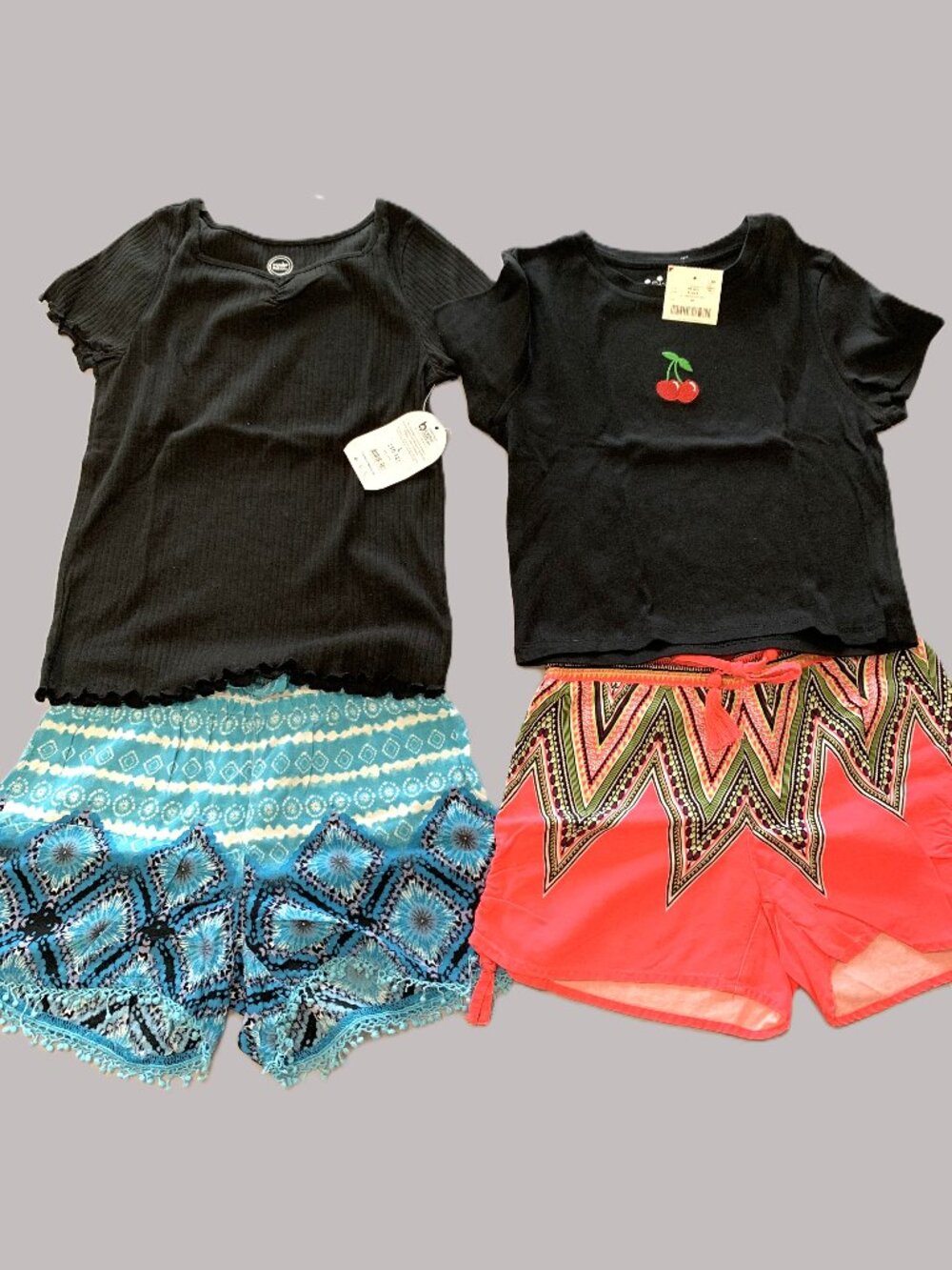4 Piece Girls Brand New Tshirt. Justice Shorts Set Short Sleeves Size 10